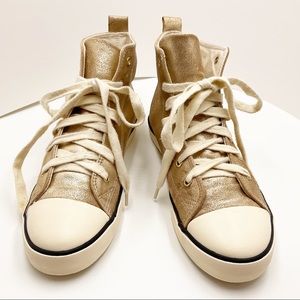Polo Ralph Lauren} Metallic Leather Gold Hi-Top Kicks